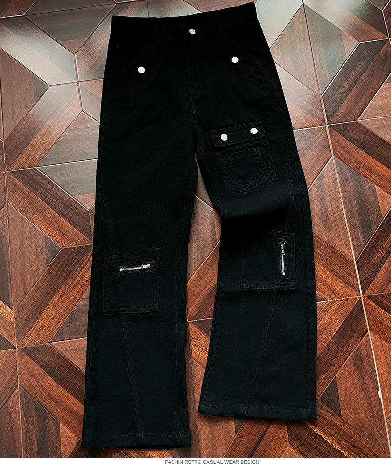 Men's Clothing Unisex High-Waisted Flared Jeans Workwear Slimming Street Style Loose Straight Leg With Pockets New Autumn/Winter Collection_mkmklike.com