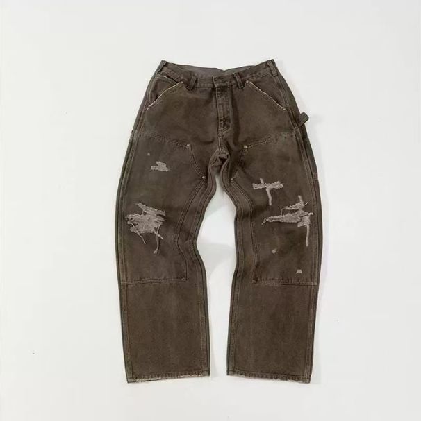 Trendy High Street Distressed Vintage Cargo Pants With Splatter Paint Design, Unisex_mkmklike.com