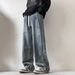 Men's Washed Straight-Leg Jeans – Oversized High Street Denim Pants With Drawstring Waist (M-5xl)_mkmklike.com