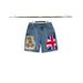 "Distressed Denim Shorts With Union Jack Patch - Vintage Inspired High Waisted Casual Summer Shorts For Women (5-Piece Set, Blue/Gray, Sizes 33-38)"_mkmklike.com