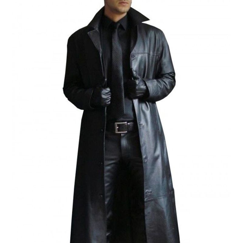 Men's clothing fashion temperament solid color slim pu leather plus long leather coat coat_mkmklike.com