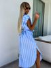 Women's Clothing sleeveless striped shirt dress lace up striped dress_mkmklike.com