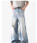 American Retro Washed Jeans – Glacier Blue Cleanfit Loose Straight Stacked Trousers For Men_mkmklike.com