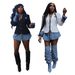 Stylish Women's Denim Blazer Jacket With Polyester-Spandex Blend, Casual Streetwear For Spring, Black & White Options (S-2XL)_mkmklike.com