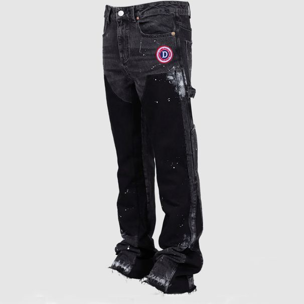 Men's Clothing European And American Men's Y2K Patchwork Painted Street Fashion Circular Logo Print Straight Leg Jeans_mkmklike.com