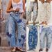 Casual Loose-Fit Mid-Rise Women's Jeans – Funky Patchwork Denim With Playful Prints (Blue Hearts, Stars, Floral, Cat, Doodle, Black Floral)_mkmklike.com
