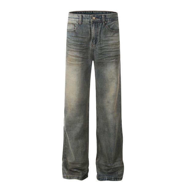 Punk Wasteland Distressed Jeans For Men Heavy-Duty Vintage Ripped Loose Straight-Leg Pants Trendy Niche Design_mkmklike.com