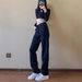 Black Slim-fit Straight-leg Jeans For Women, 2025 Spring New Style, High-waisted, Trendy, Loose Wide-leg, Elegant_mkmklike.com