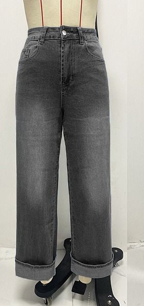 K New Elastic Straight Leg Jeans For Women, Retro Rolled Edge High Waisted Pants_mkmklike.com