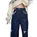 2025 New Lace Patchwork Waist Design Straight-Leg Jeans Women, Loose Fit, Slimming Wide-Leg Pants For Petite Women_mkmklike.com