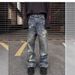 Men's Clothing American Deconstructed Stitching Double Waist Destroyed Jeans Men's Straight Slim Flared Cleanfit Pants_mkmklike.com