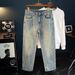 Retro American Splatter Paint Men's Jeans Fleece Lined Warm Straight Leg Casual Washed Trendy Brand Spring Autumn_mkmklike.com