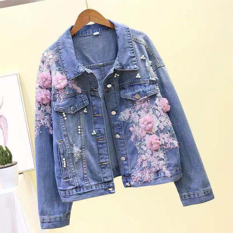Women's Clothing Heavy Embroidery Three Dimensional Flower Ripped Denim Short Jacket Women's Loose Jacket Tops_mkmklike.com