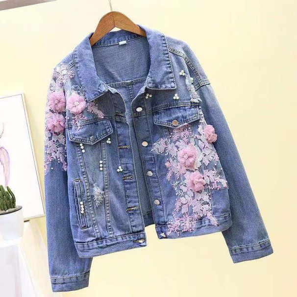 Women's Clothing Heavy Embroidery Three Dimensional Flower Ripped Denim Short Jacket Women's Loose Jacket Tops_mkmklike.com