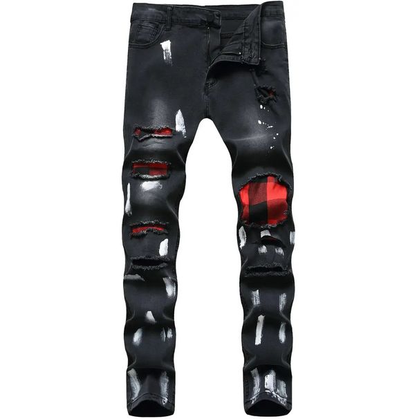 Men's Slim Fit Black Distressed Jeans - Stretch Denim Pants With Tapered Leg & Ripped Details - Casual Streetwear For Young Adults (S-2xl)_mkmklike.com