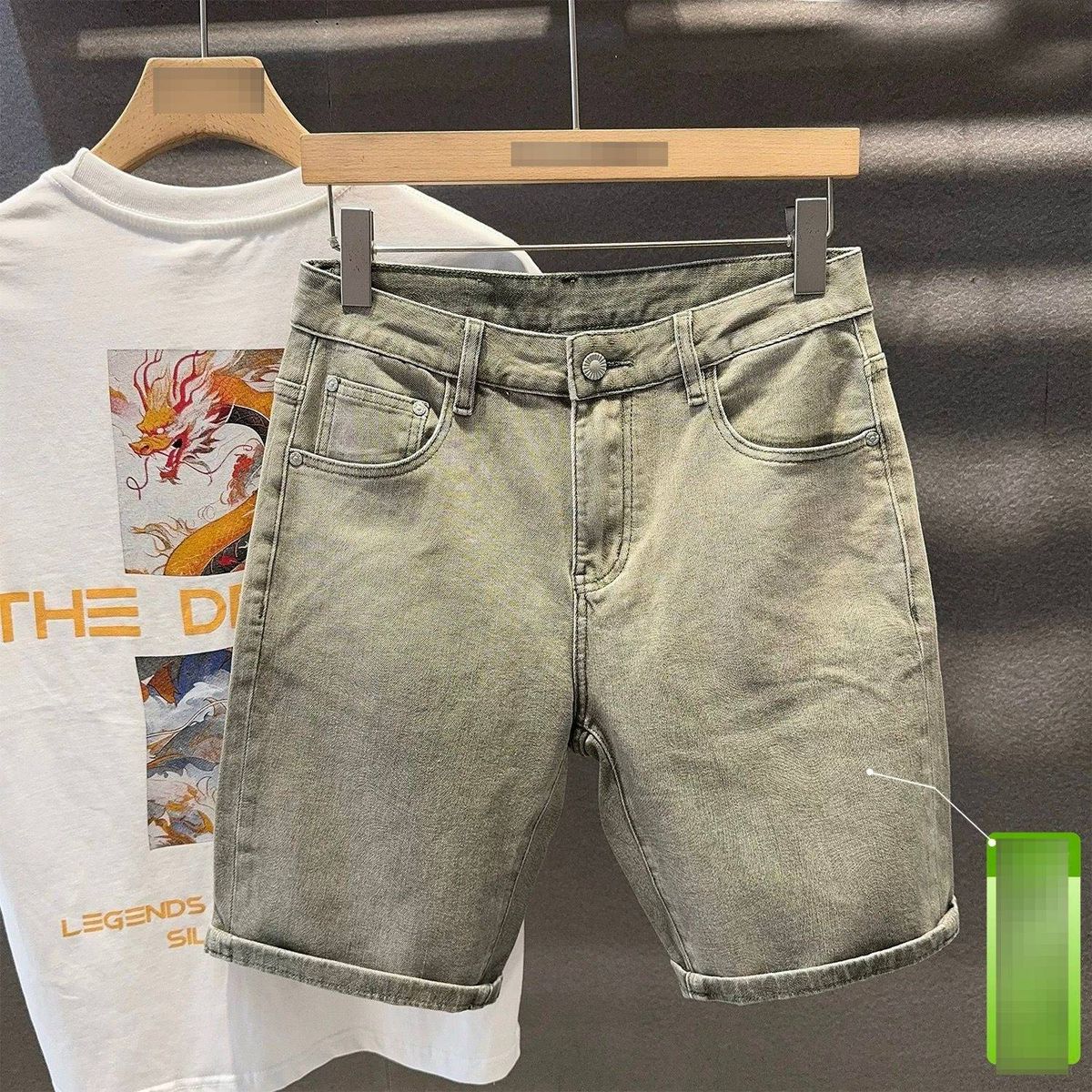 Men's Retro Military Green Jeans Loose Straight Leg Mid-Length Shorts Plus Size Five-Point Pockets Summer Trendy Denim_mkmklike.com