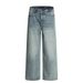 Punk Washed Faded Denim Trendy Men Asymmetric Waistband Design Personality Loose Wide-Leg Straight Pants_mkmklike.com