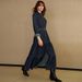 K Women's Fashion Denim Long Sleeved Breasted Waist Cinched Dress. No Belt Or Other Accessories._mkmklike.com