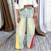 Women's High-Waisted Distressed Denim Pants – Color-Block & Ombre Washed Jeans (Drawstring Waist, Relaxed Straight Fit, Vintage Casual Style)_mkmklike.com