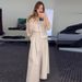 Women's Clothing solid color mesh splicing jacket casual wide leg trousers suit for women_mkmklike.com