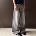 Y2K Vintage Washed Distressed High Street Cleanfit Jeans For Men - Relaxed Wide Leg Straight Denim Pants With Baggy Fit And Long Length (Gray, S-XXXL)_mkmklike.com