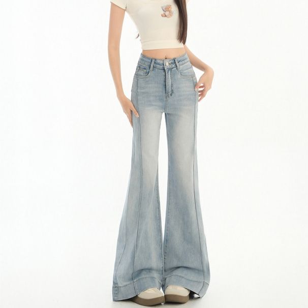 SYi Loose-fitting Flared Slimming Jeans Women, 2025 Spring New Wide-leg Floor-length Drapey Pants For Women_mkmklike.com