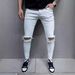 Men's Slim Fit Stretch Denim Jeans With Ripped Details - Mid Rise Skinny Pants For Casual & Streetwear_mkmklike.com