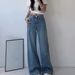 Women's Clothing Early Spring New High Waist Wide Leg Pants Shooting Star Hot Diamond Bow Straight Jeans_mkmklike.com