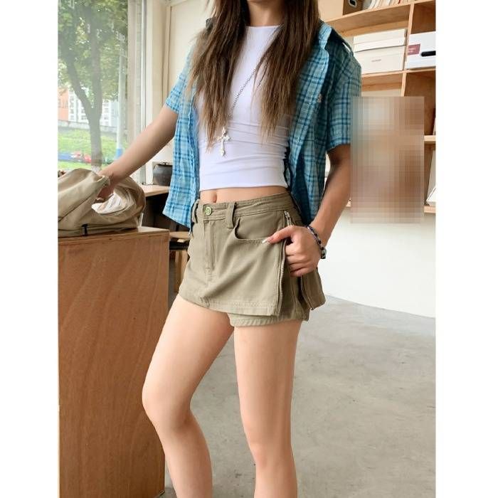 Women's High Waist A-Line Denim Mini Skirt – Stretchy Comfort Fit, Casual & Stylish (Khaki Green, Black, Dark Grey) – XS To XL_mkmklike.com