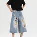 Vintage High Street Distressed Denim Capri Pants - Unisex Relaxed Fit Drop Crotch 7/10 Length Jeans For Summer_mkmklike.com