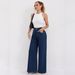 Women's Clothing Wide Leg Floor Length Pants Women's High Waist Flared Jeans - Classic Blue Denim Wide Leg Pants For Casual & Chic Outfits_mkmklike.com