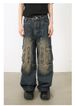 Retro Patchwork Zipper Workwear Style Multi-pocket Loose Washed Denim Jeans Trendy_mkmklike.com