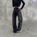 Unisex Black Straight-Leg Jeans With Star Embellishments – Relaxed Wide-Fit Denim Pants With Distressed Wash & Rhinestone Details_mkmklike.com