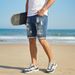 Men's Clothing Men's Trendy Ripped Patched Denim Shorts Mid Length Summer Hot Selling Street Style For Riding Breeches_mkmklike.com
