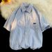 Striped Japanese-style Short-sleeve Shirt For Men, Summer Trendy Brand, Loose Casual Turn-down Collar Shirt, American_mkmklike.com