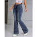 2025 Women's Wide-Waisted Slim-Fit Washed Denim Double-Breasted Stretch European And American Style Distressed Flared_mkmklike.com