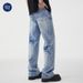 Lightning Burst Pattern Washed Jeans Men's American High Street Tied Flower Washed Trousers_mkmklike.com