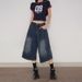 Vintage Relaxed Wide-Leg Cropped Jeans For Women - High Waist Distressed Denim Shorts With Casual Loose Fit_mkmklike.com