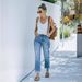 Women's Distressed Light Blue Cropped Straight Leg Denim Jeans Casual Cotton Fashion Comfortable Outerwear_mkmklike.com