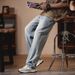New Wide-leg Pants Men's Loose Retro Straight Jeans Men's Fattened Plus Size Washed Drape Denim Trousers Men_mkmklike.com