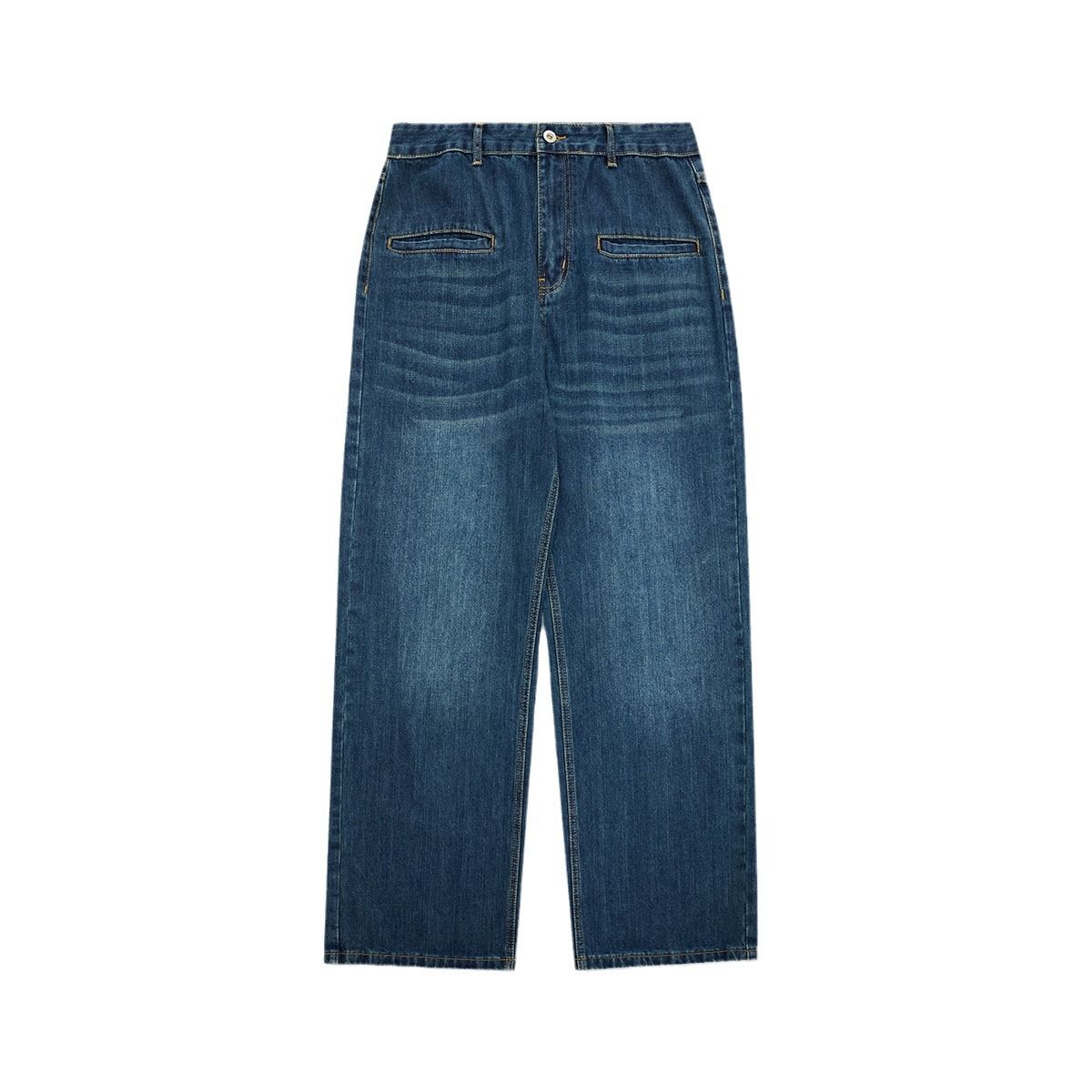 Men's Korean-Style Wide-Leg Jeans – Retro Front Pocket Design, Straight Fit, Floor-Length (Light Blue, Dark Blue, XS-XL)_mkmklike.com