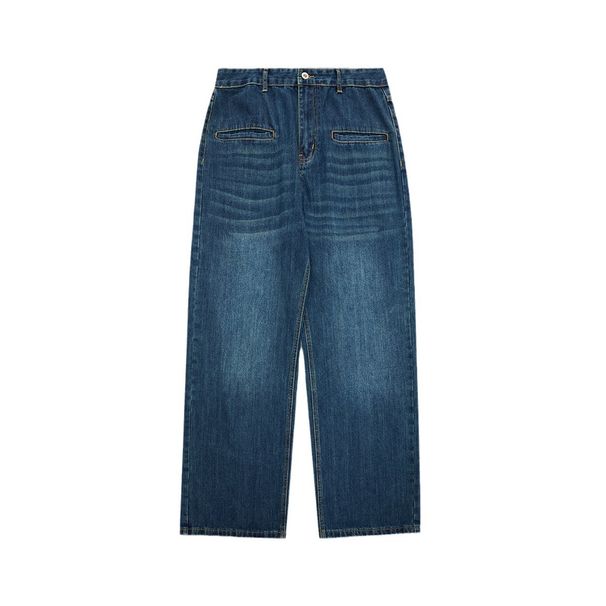 Men's Korean-Style Wide-Leg Jeans – Retro Front Pocket Design, Straight Fit, Floor-Length (Light Blue, Dark Blue, XS-XL)_mkmklike.com