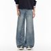Unisex Retro Distressed Washed Straight Leg Jeans Design Slanted Placket Button Trousers Loose Floor Length_mkmklike.com
