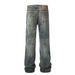 Men's Clothing Street Retro Yellow Mud Washed Old Hole Drape Unisex Jeans_mkmklike.com