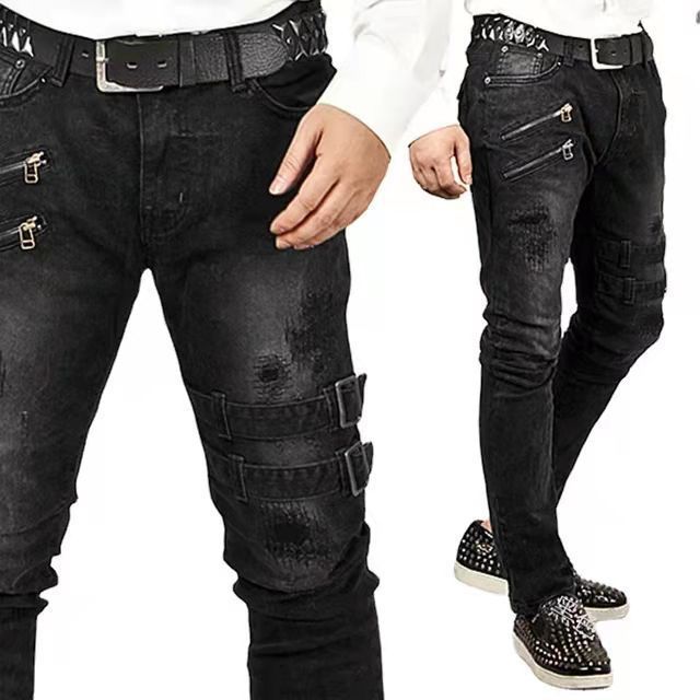 Men's Clothing New Motorcycle Personalized Jeans Stretch Slim Pants Men_mkmklike.com