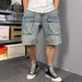 Men's Loose Fitting Wide Leg Cargo Denim Shorts Multi Pocket Casual Summer Style Trendy And Cool Plus Size Five Point Shorts_mkmklike.com