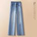 Light Blue Rhinestone Embroidered Straight-leg Jeans For Women, Spring And Autumn 2026 New High-waisted Slim-fit Narrow_mkmklike.com