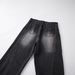 Men's Retro Multi-Pocket Straight Leg Jeans Loose Fit Cleanfit Cargo Pants Trendy Mid Waist Cotton Long Black Blue_mkmklike.com