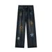 Men's Clothing Retro Design Flower Embroidered Jeans Spring And Autumn Straight Jeans_mkmklike.com