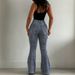 High Waisted Blue Ripped Frayed Hem Flared Jeans for Women Stretch Washed Distressed Slimming Tear Toothed Denim_mkmklike.com
